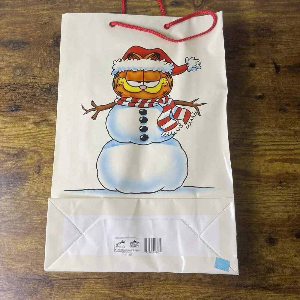 Vtg Garfield Snowman Christmas Gift Bag Lindley 11.5